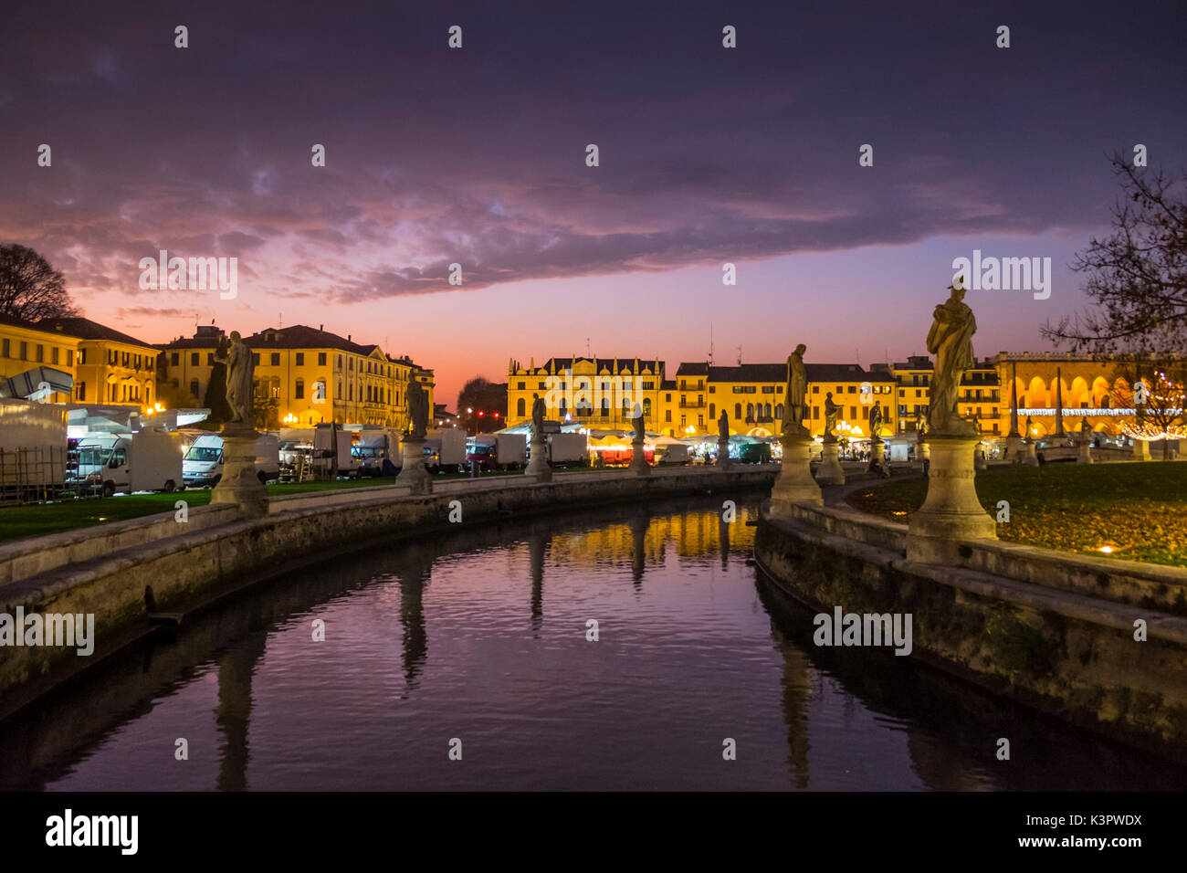 Padua, Veneto, North Italy, Europe. Piazza Prato della Valle in the evening. Stock Photo