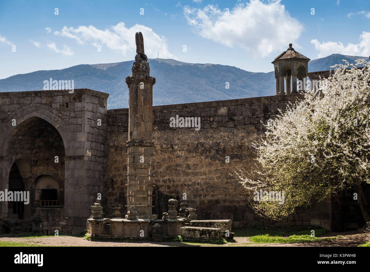 Seismographic balancing pillar known as Gavazan, Tatev Monastery, Syunik Province, Armenia, Caucaus, Eurasia. Stock Photo