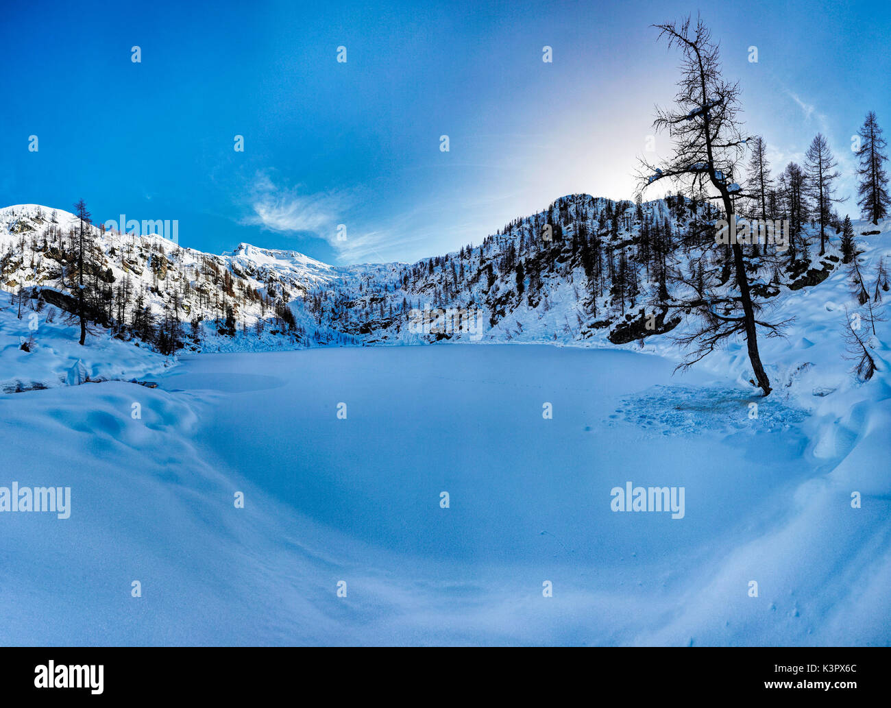 Lago di Sfille in winter, Valle di Campo, Ticino, Switzerland Stock Photo