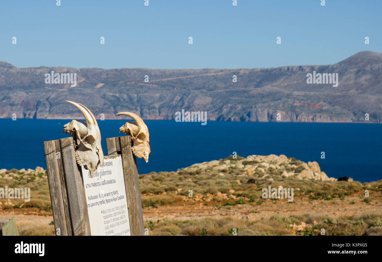 Balos beach reserve information board, Crete, Greece, Mediterranean sea Stock Photo