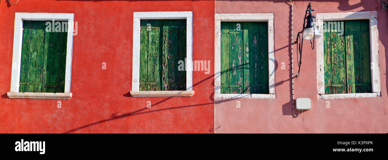 Detail of the colours of the typical houses of Burano in the Venetian Lagoon, Venice, Veneto Italy Europe Stock Photo