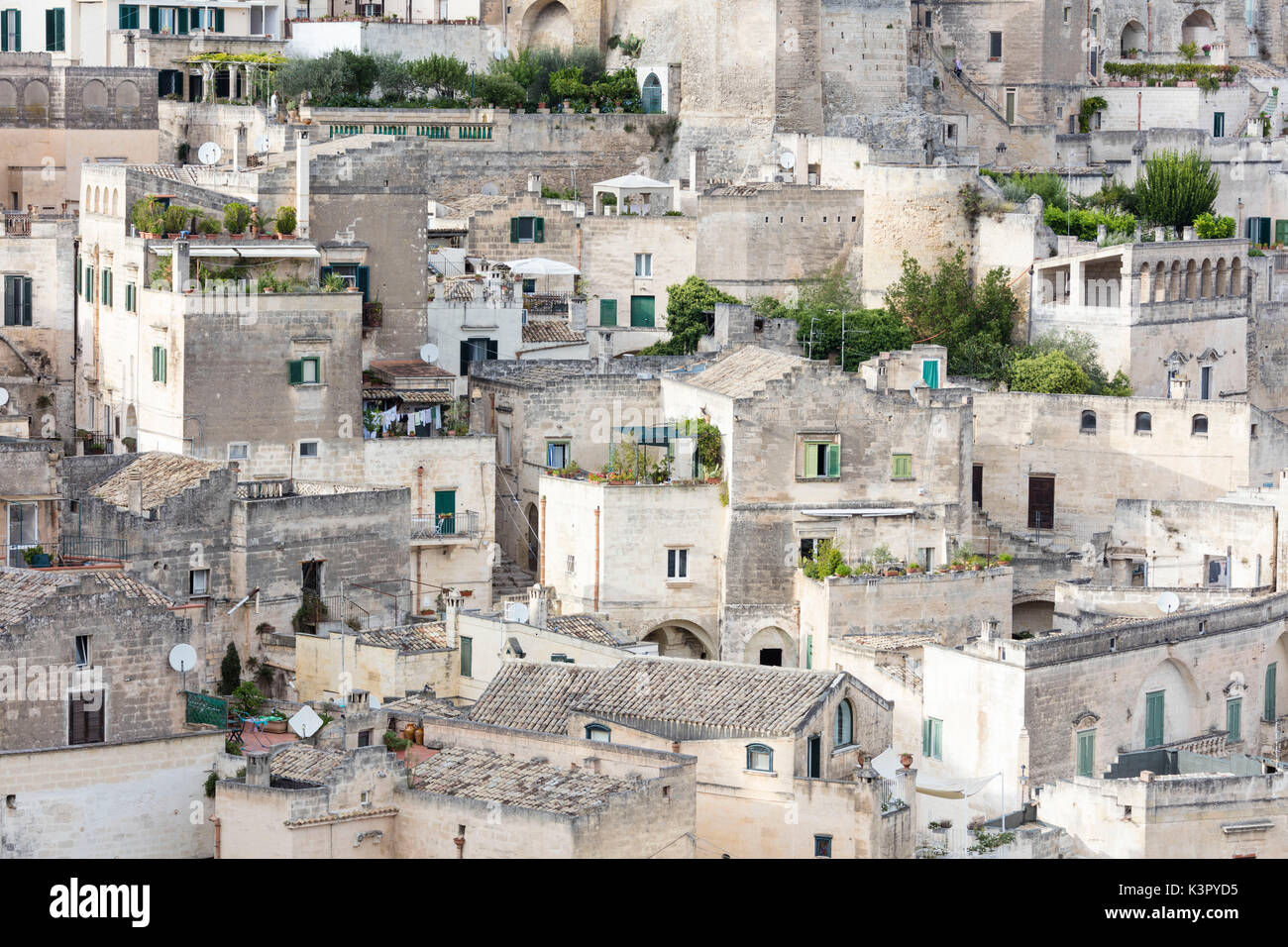 View of the old town of Matera also known as the Subterranean City Basilicata Italy Europe Stock Photo