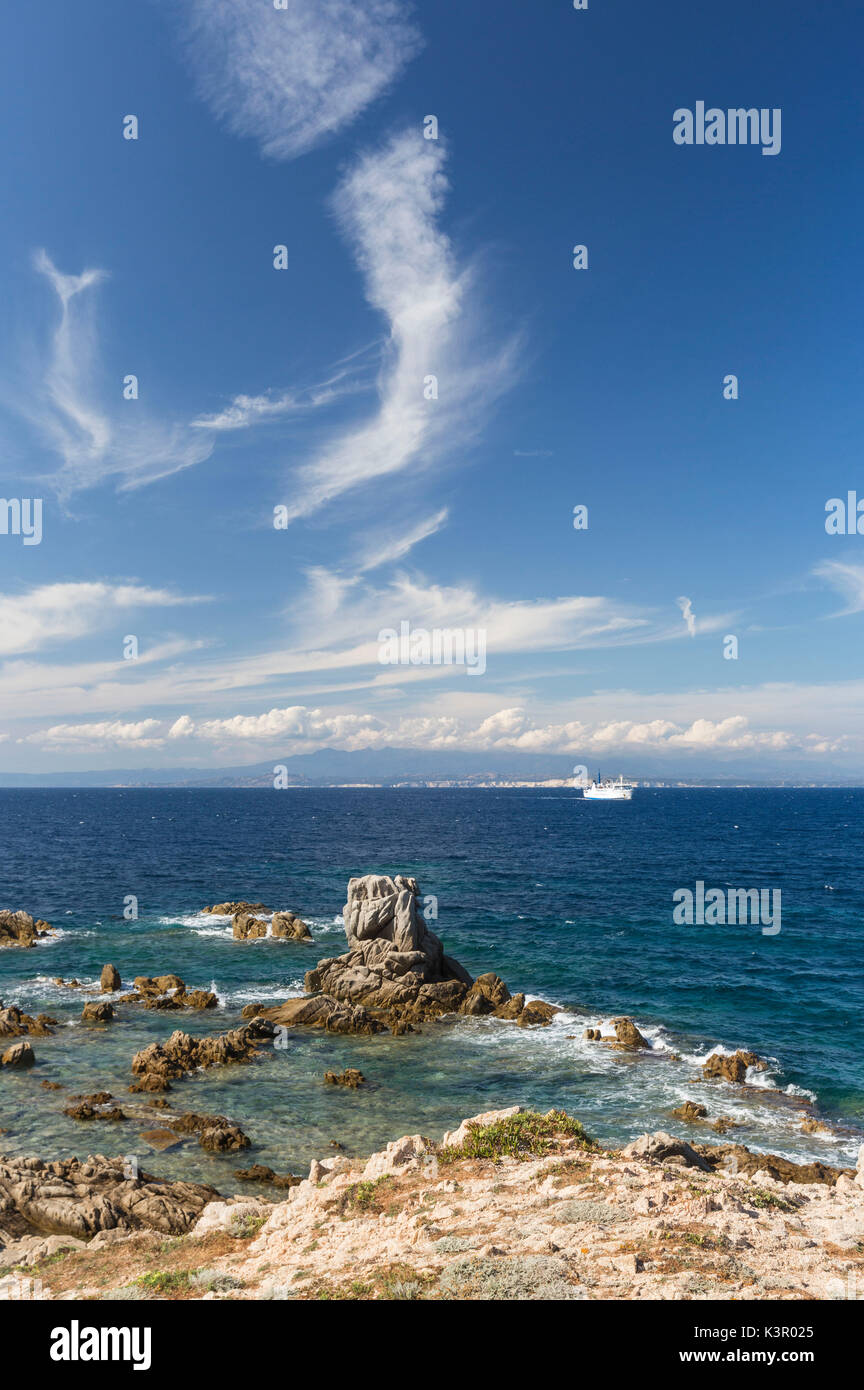 Blu sky on white cliffs framed by the turquoise sea Santa Teresa di Gallura Province of Sassari Sardinia Italy Europe Stock Photo