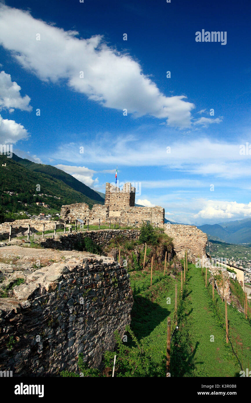 The walls surrounding Grumello Castle and its vineyard in Montagna in Valtellina, by Sondrio, Italy Europe Stock Photo