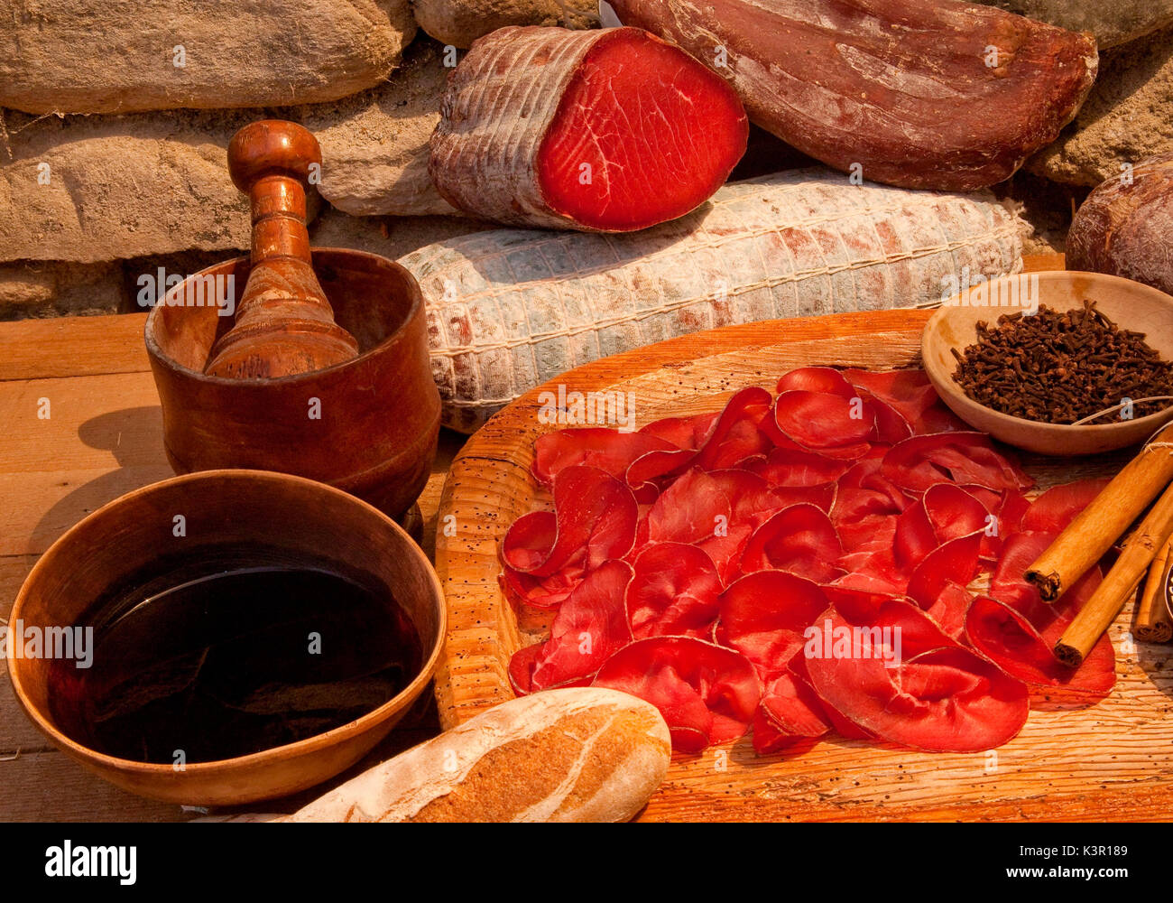 The Bresaola, a typical product from Valtellina, Lombardy Italy Europe Stock Photo
