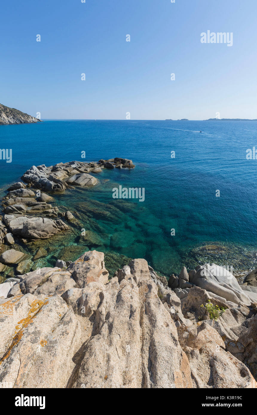 View of cliffs and headlands surrounding the turquoise sea Punta Molentis Villasimius Cagliari Sardinia Italy Europe Stock Photo