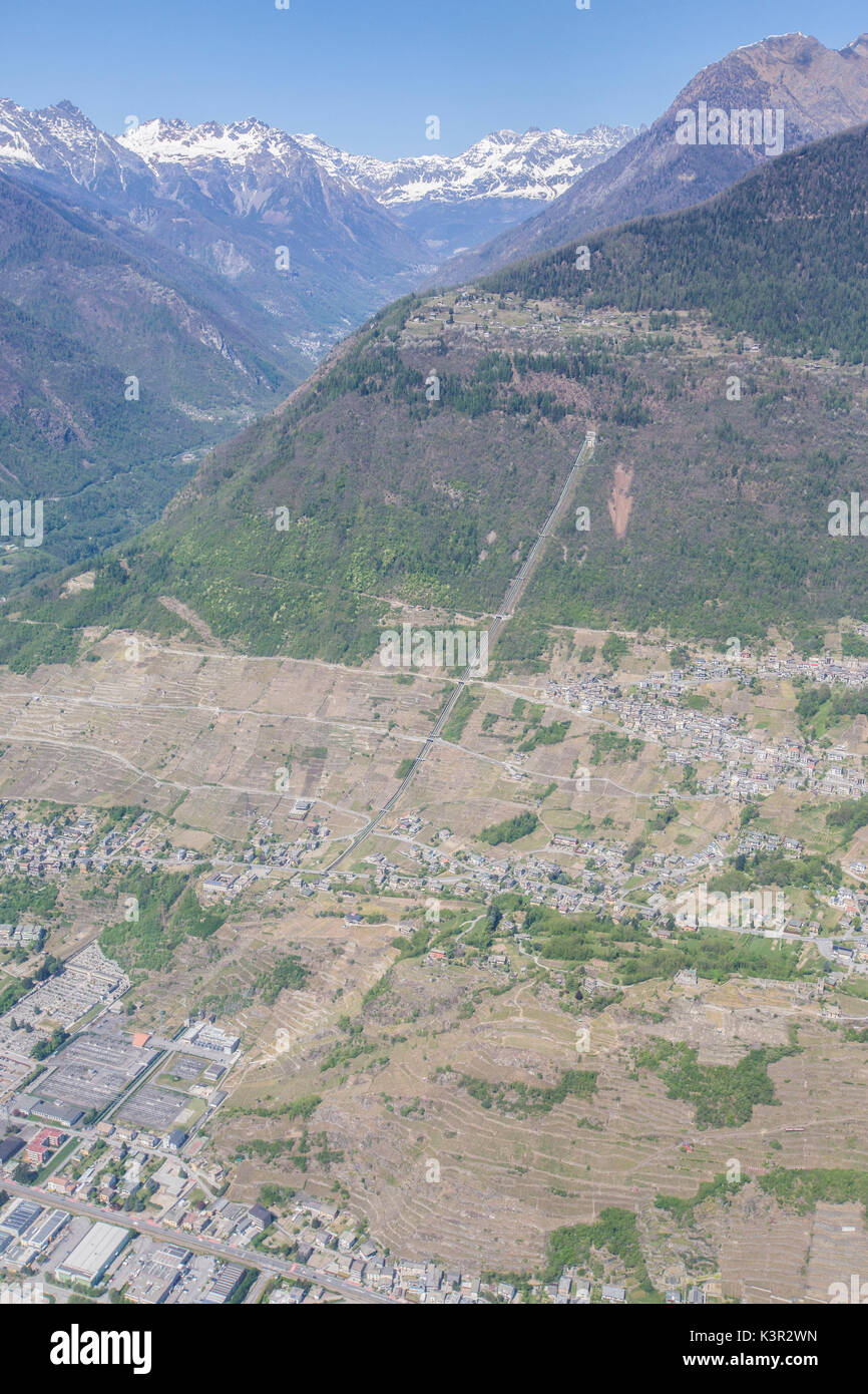 Aerial view of Montagna in Valtellina Sondrio Lombardy Italy Europe Stock Photo