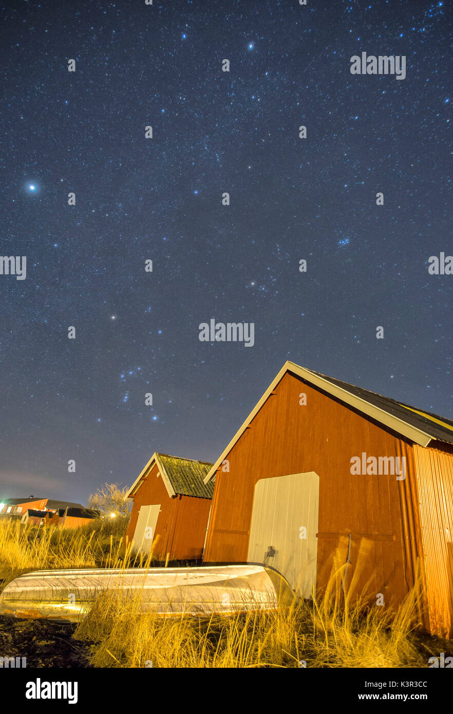 Typical Houses Of The Fishermen Under The Stars Froya Island Stock