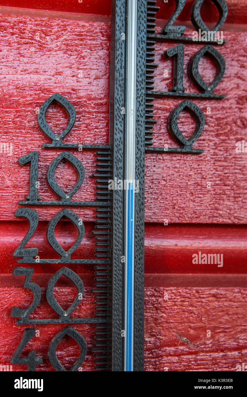 A thermometer indicates low temperatures of winter in Norway Europe Stock Photo