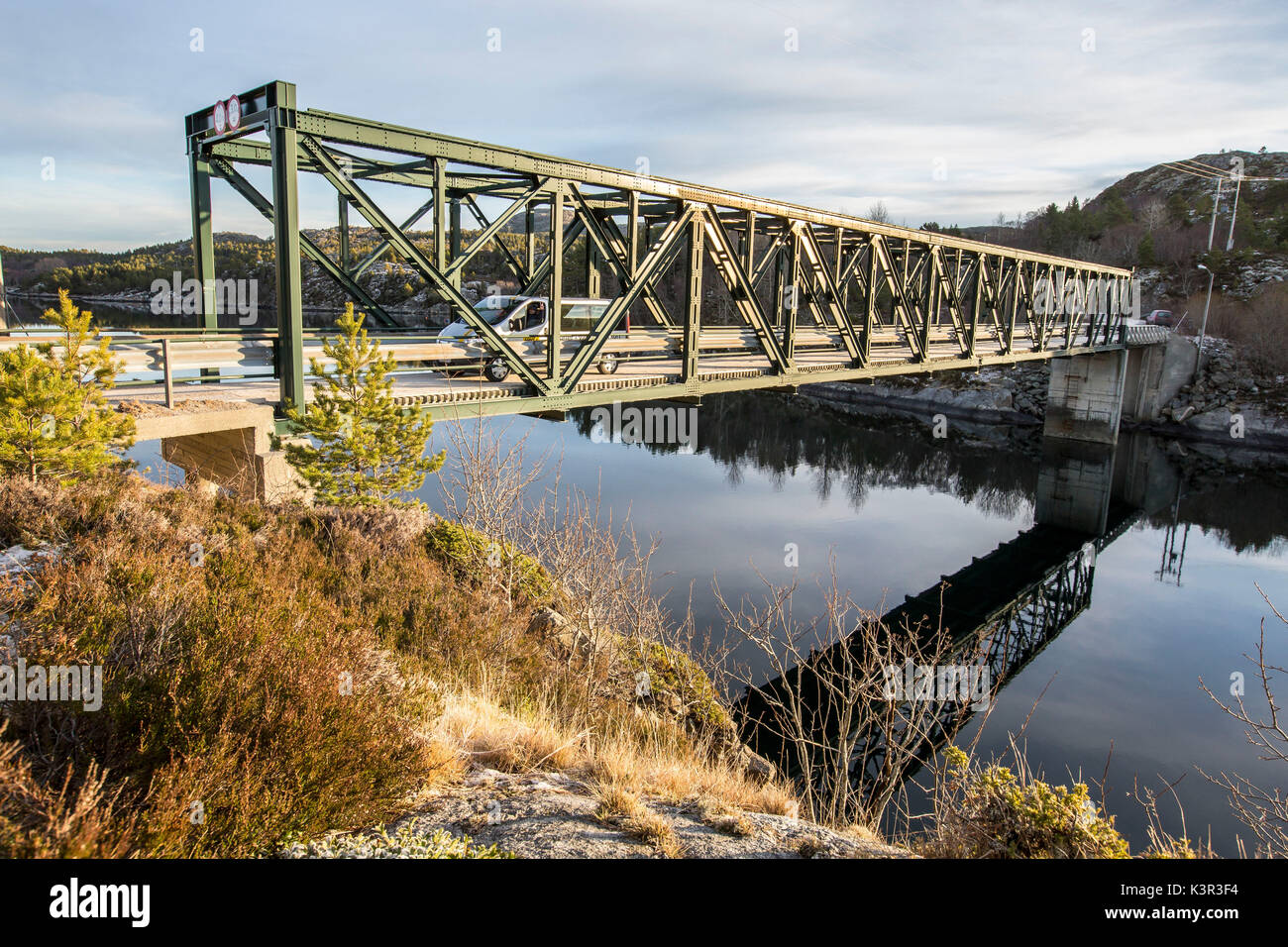 Bridge on the canal Hitra Island Trøndelag Norway Europe Stock Photo