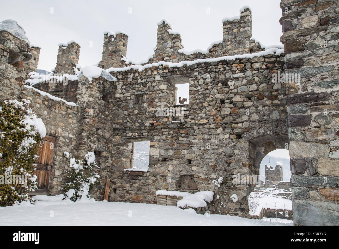 The inside of Castel Grumello in winter. Montagna in Valtellina, Valtellina, Lombardy, Italy Europe Stock Photo