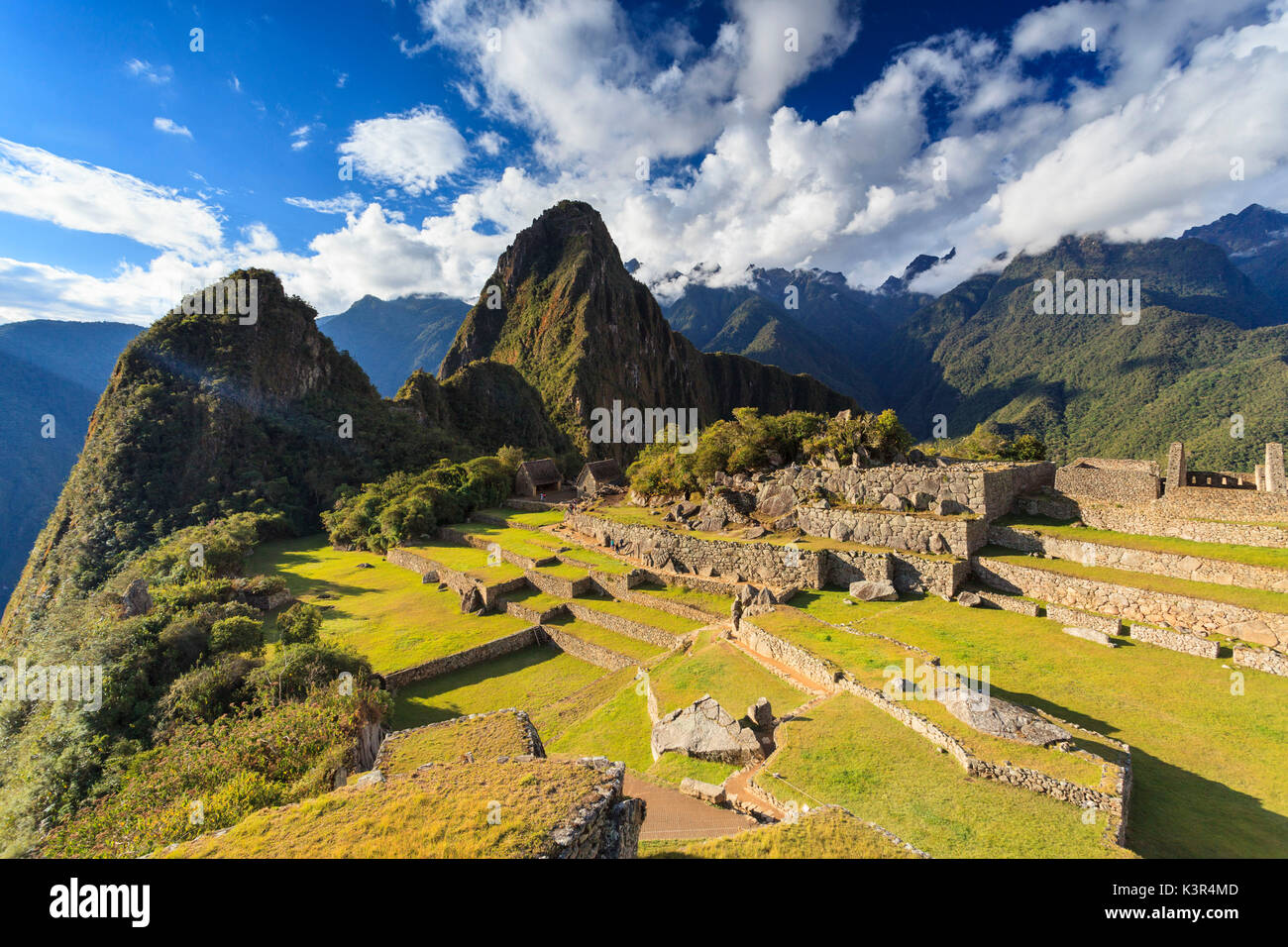 Iconic archeological site of Machu Picchu in the Cusco Region, Urubamba Province, Machupicchu District, Peru, South America Stock Photo