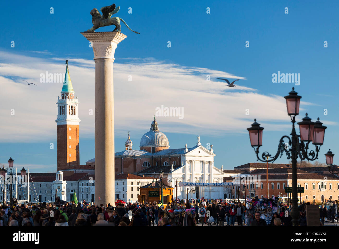 St Mark's Square and San Giorgio Maggiore during Venice Carnival. Venice, Veneto, Italy. Stock Photo