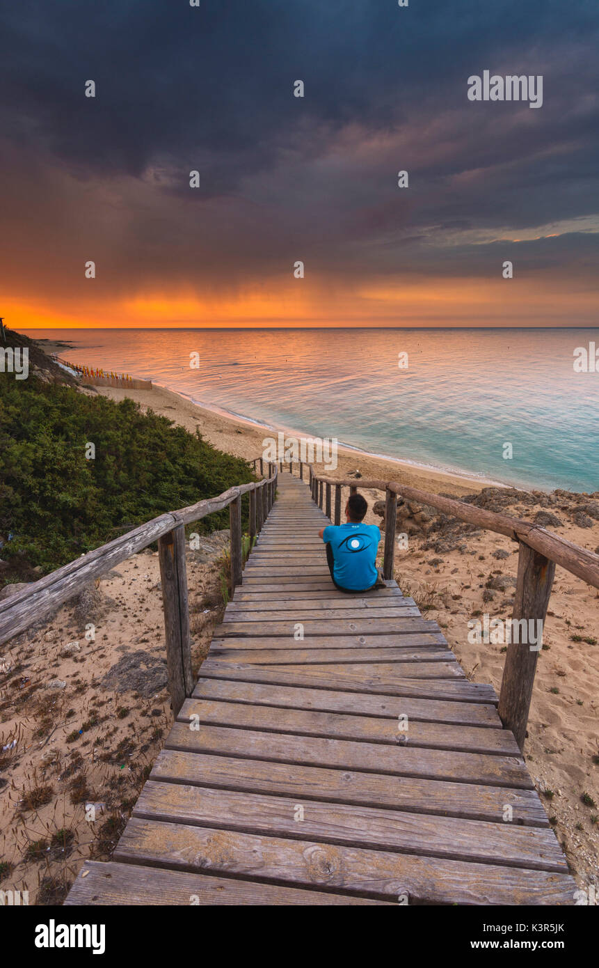 Europe, Italy, Piri Piri Beach at dawn, Salento, Apulia. Stock Photo