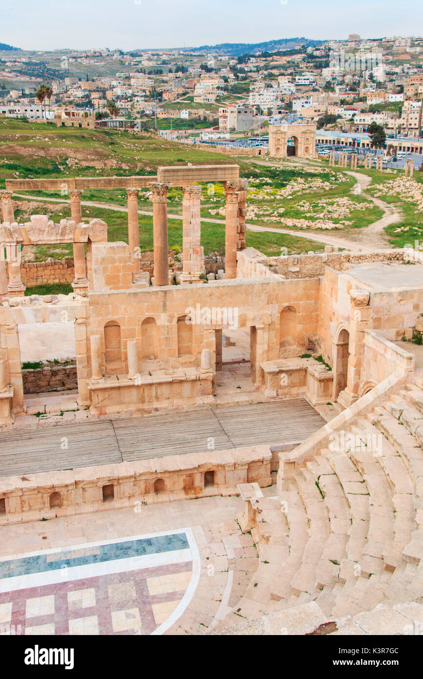 Ruins of the ancient Jerash, the Greco-Roman city of Gerasa in modern Jordan Stock Photo
