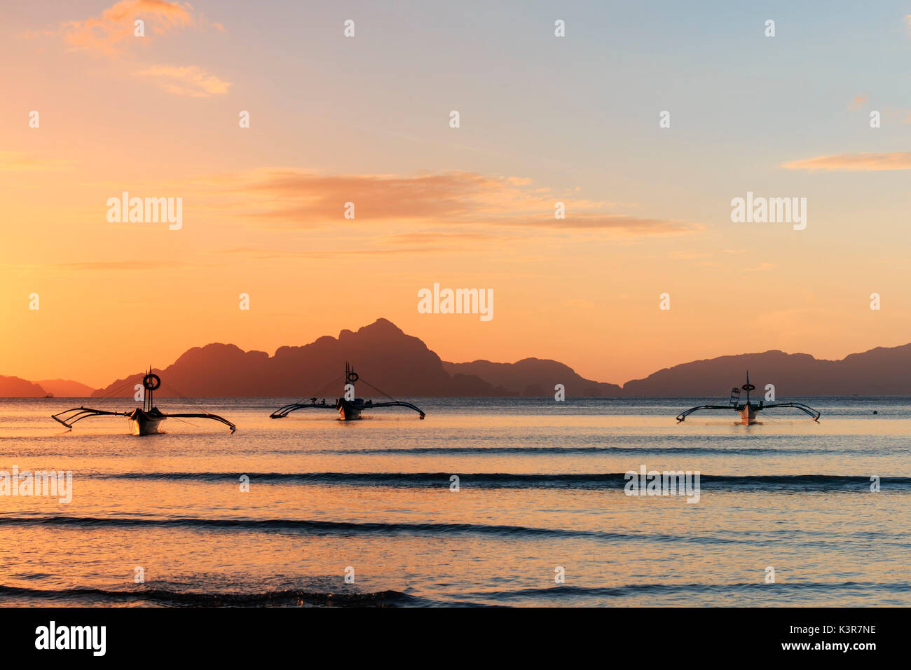 Sunset at Corong Corong beach, Palawan, Philippines Stock Photo