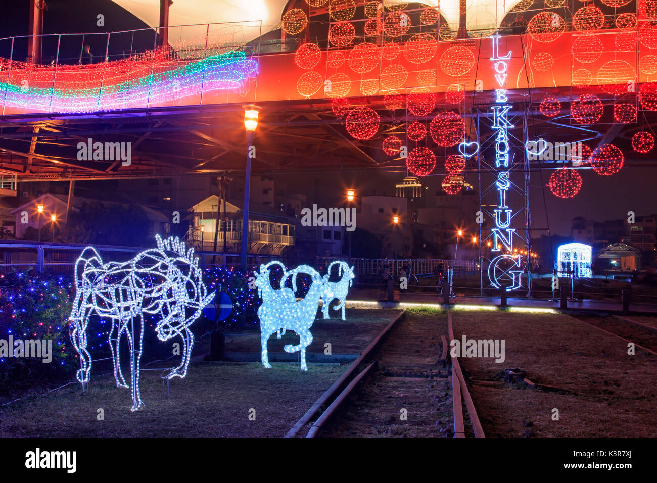 Kaohsiung, Taiwan. Lantern festival in Kaohsiung, Taiwan by the Pier 2 art center. The Chinese New Year is an important Chinese festival celebrated at the turn of the Chinese calendar. In China, it is also known as the Spring Festival, the literal translation of the modern Chinese name. Stock Photo