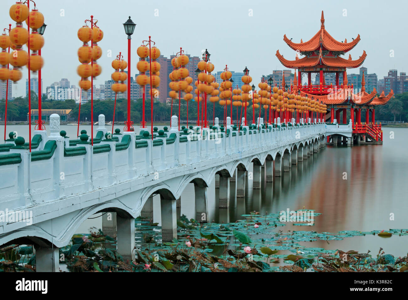 Spring and Autumn Pavilions, Lotus Pond, Kahosiung, Taiwan Stock Photo