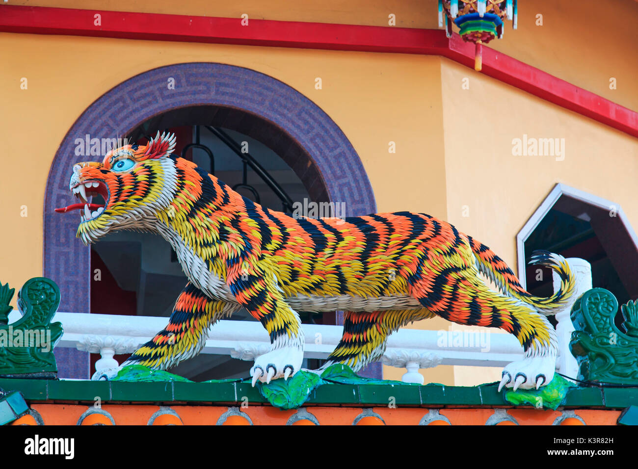 Detail of the Tiger at Dragon And Tiger Pagodas of Lotus Pond, Kaohsiung Stock Photo