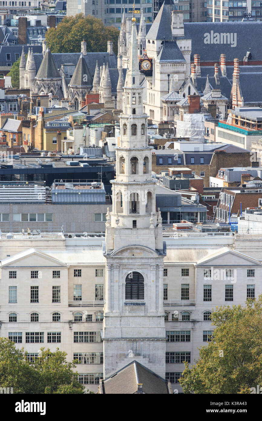 Spire of St Bride's Church as seen from St. Paul's Cathedral. Stock Photo