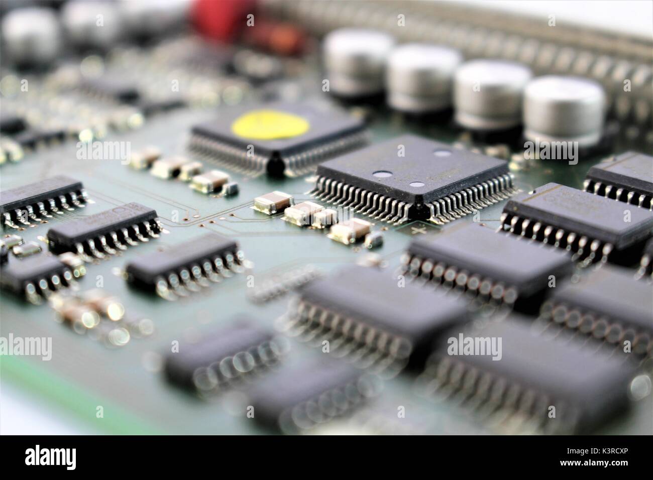 An image of a circuit board, various components Stock Photo