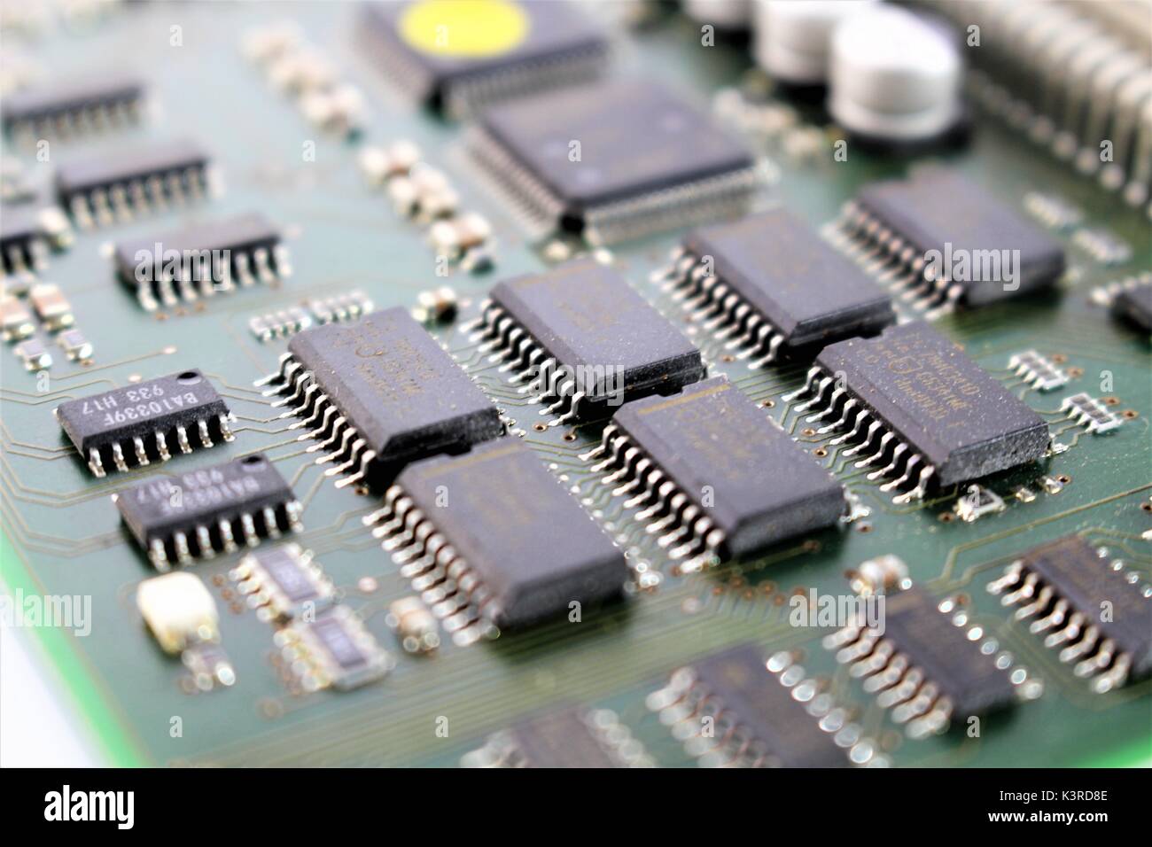 An image of a circuit board, various components Stock Photo