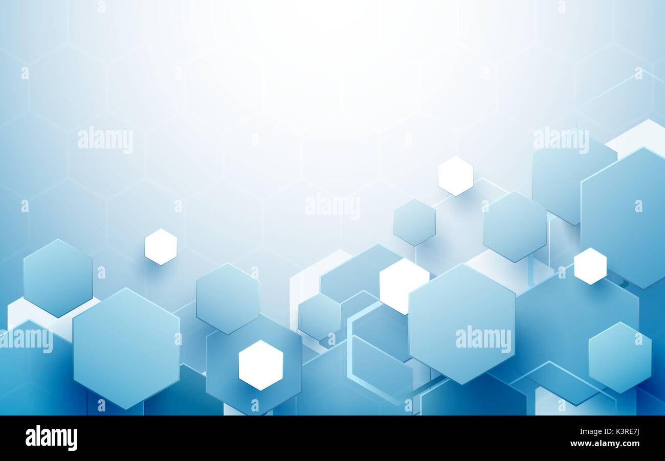 Abstract blue and white hexagons repeating and futuristic technology ...