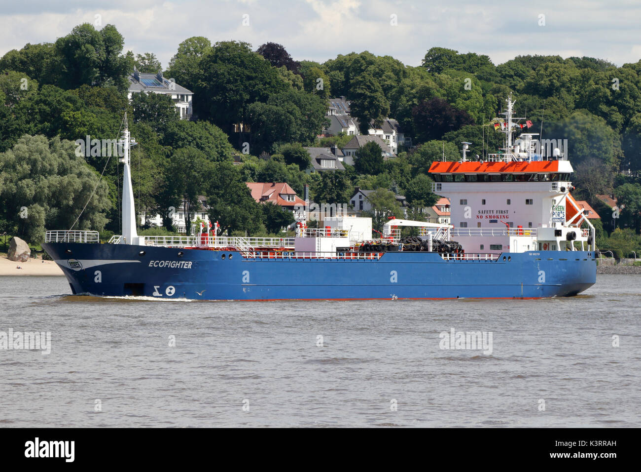 The tanker Ecofighter leaves the port of Hamburg. Stock Photo