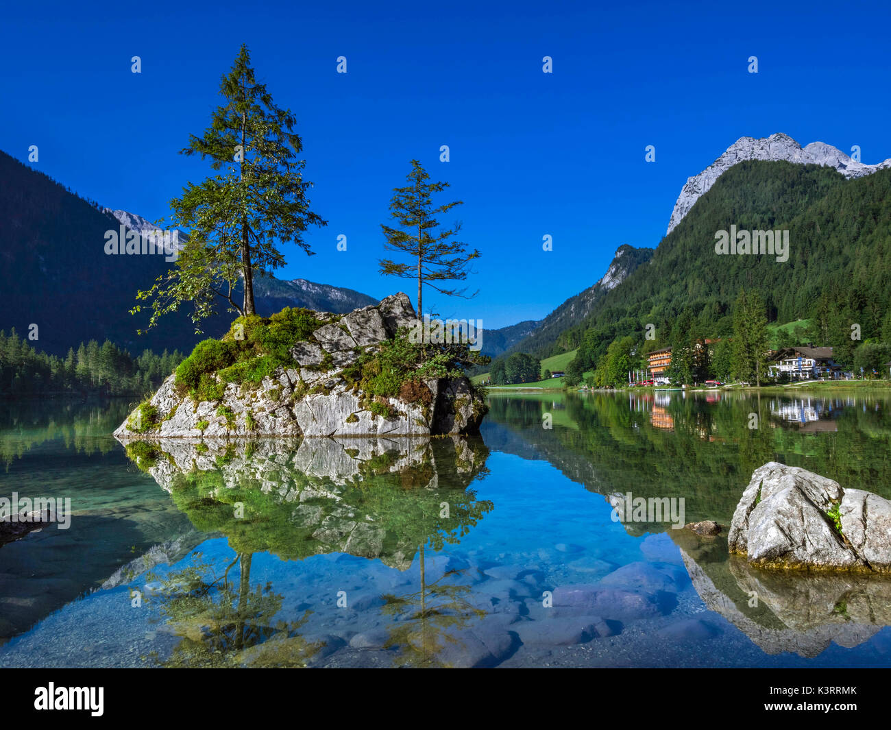 View of the Hintersee Lake near Ramsau in the Berchtesgaden National ...