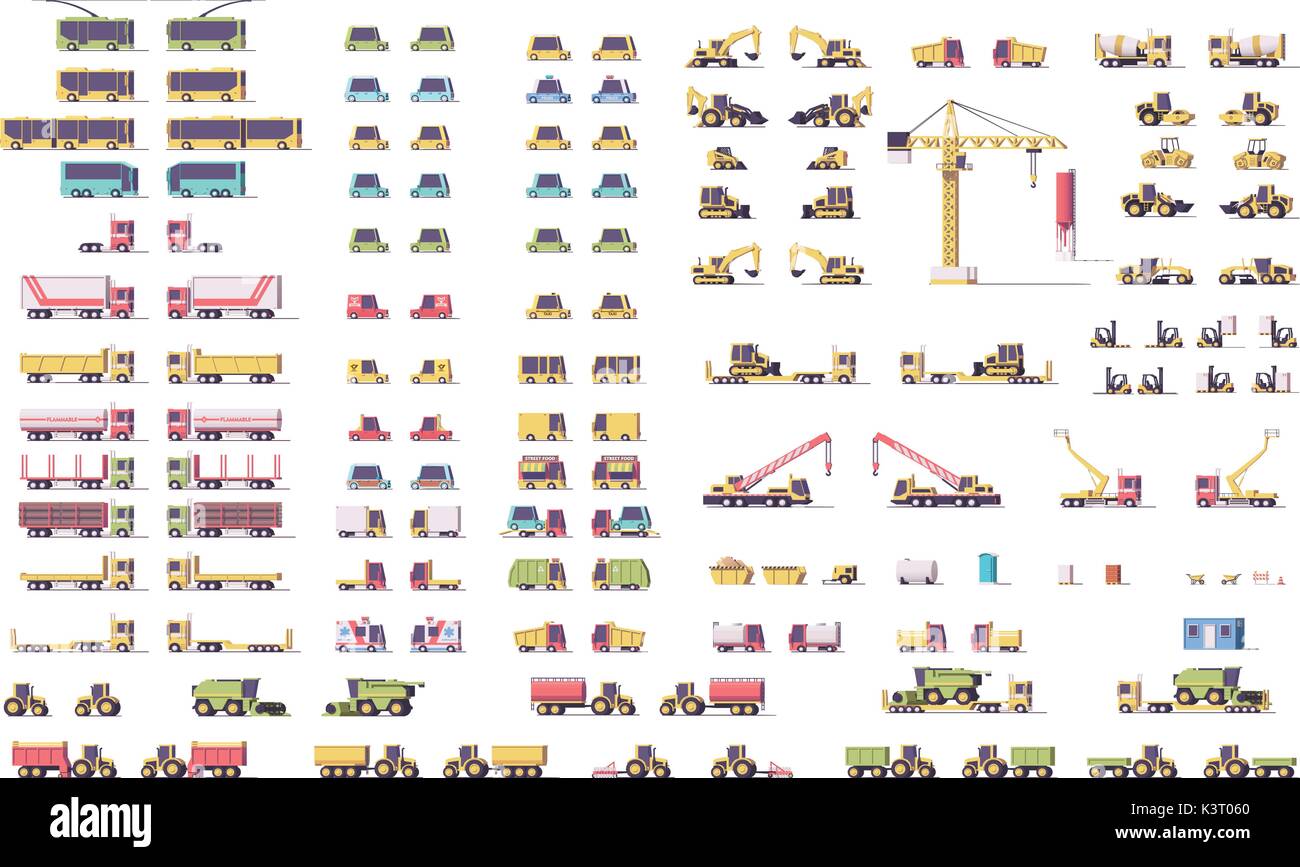 Vector isometric low poly transport set Stock Vector