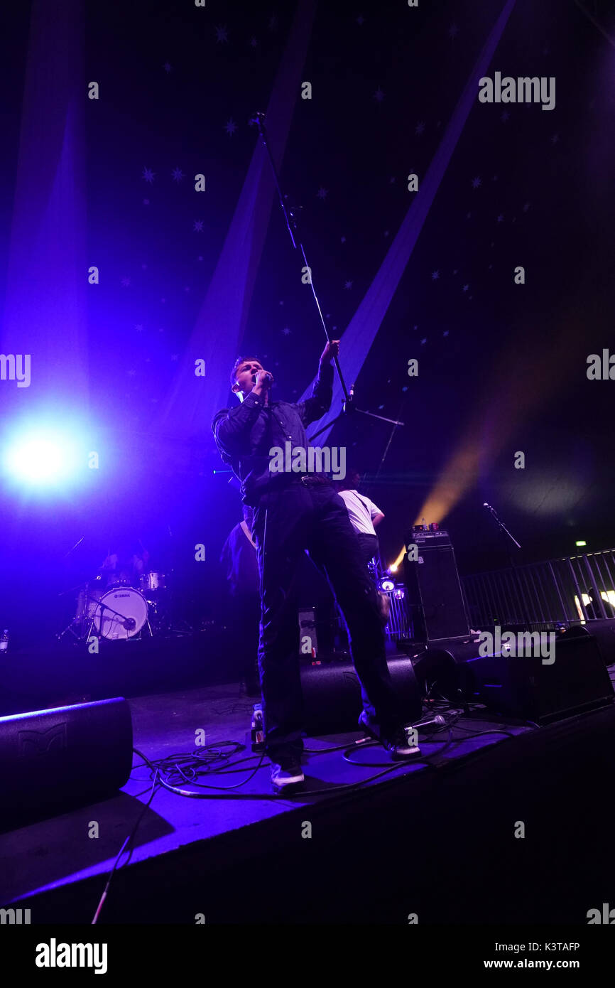 Dorset, UK. 3rd Sep, 2017. Shame performing live on the Big Top Stage at the 2017 End of the Road Festival in Larmer Tree Gardens in Dorset. Photo date: Sunday, September 3, 2017. Credit: Roger Garfield/Alamy Live News Stock Photo