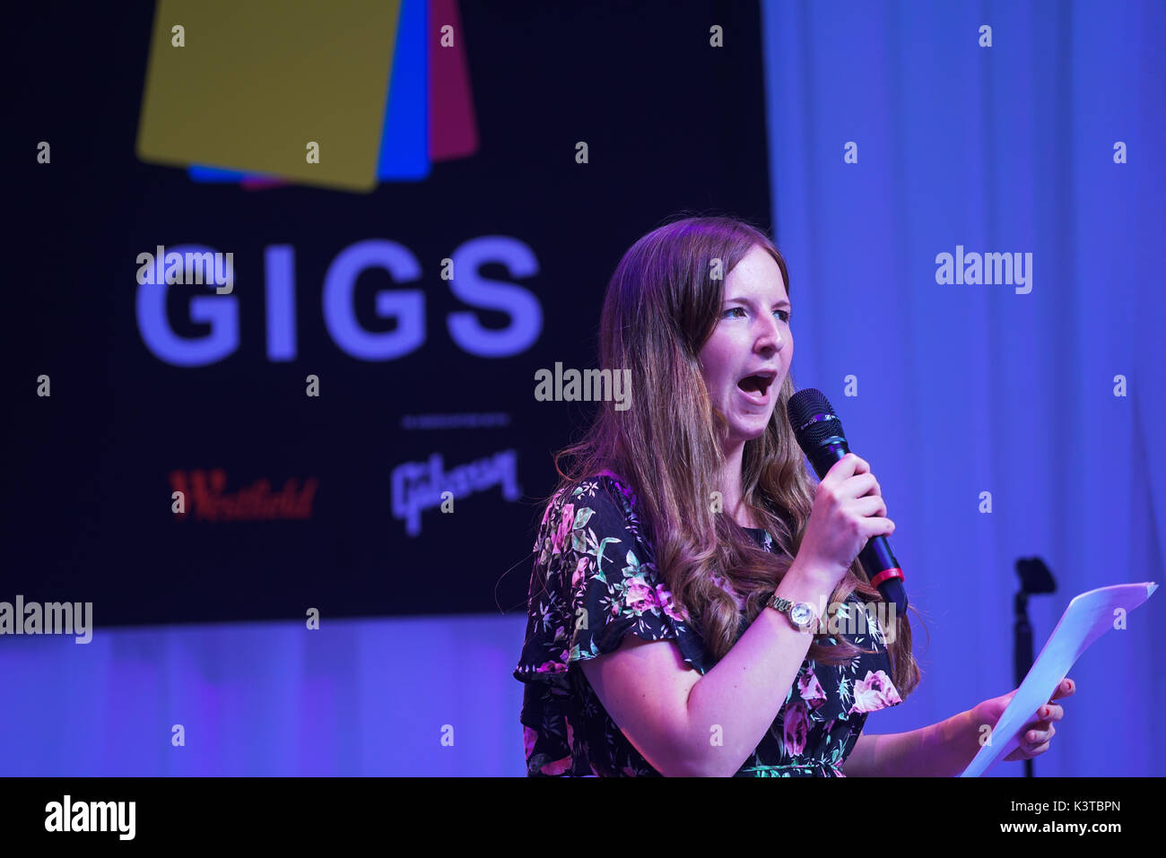 London, UK. 3rd Sep, 2017. Presenter of the Mayor of London Gigs at Westfield London. Credit: See Li/Alamy Live News Stock Photo