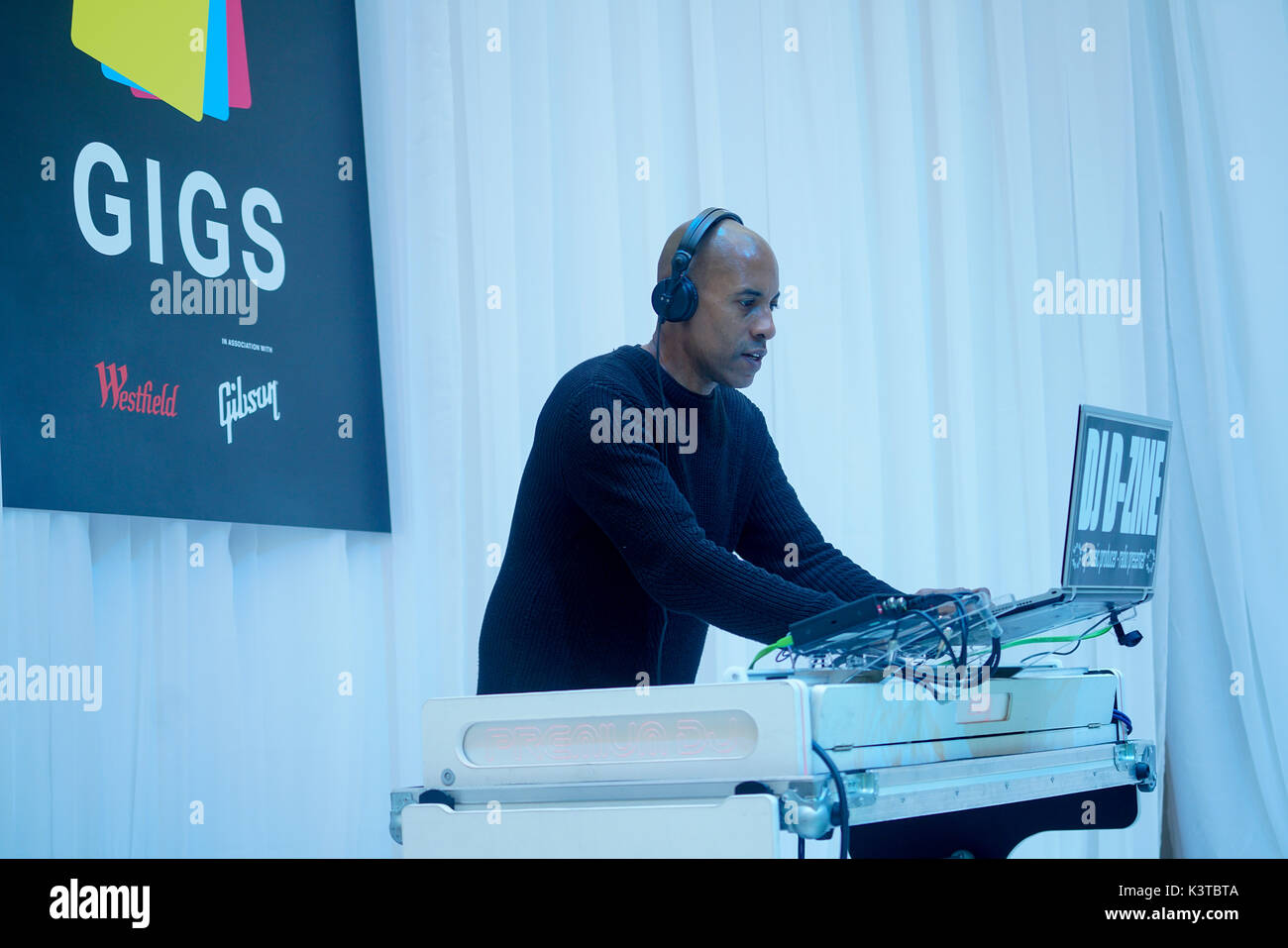 London, UK. 3rd Sep, 2017. DJ D-Zine performs the Mayor of London Gigs at Westfield London. Credit: See Li/Alamy Live News Stock Photo