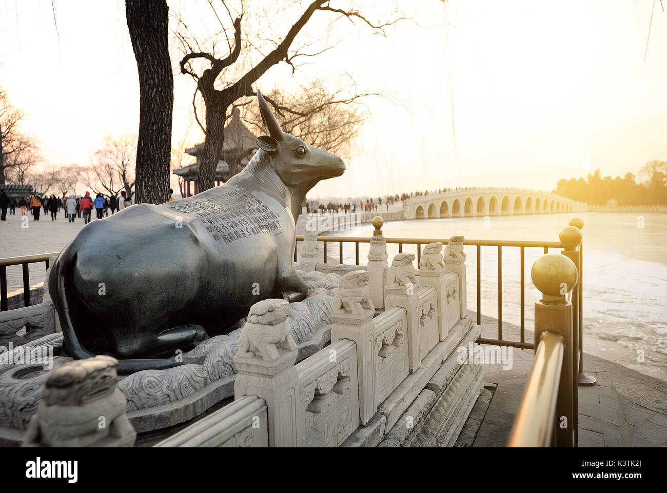 The Summer Palace in winter,Kunming Lake has been frozen. Stock Photo