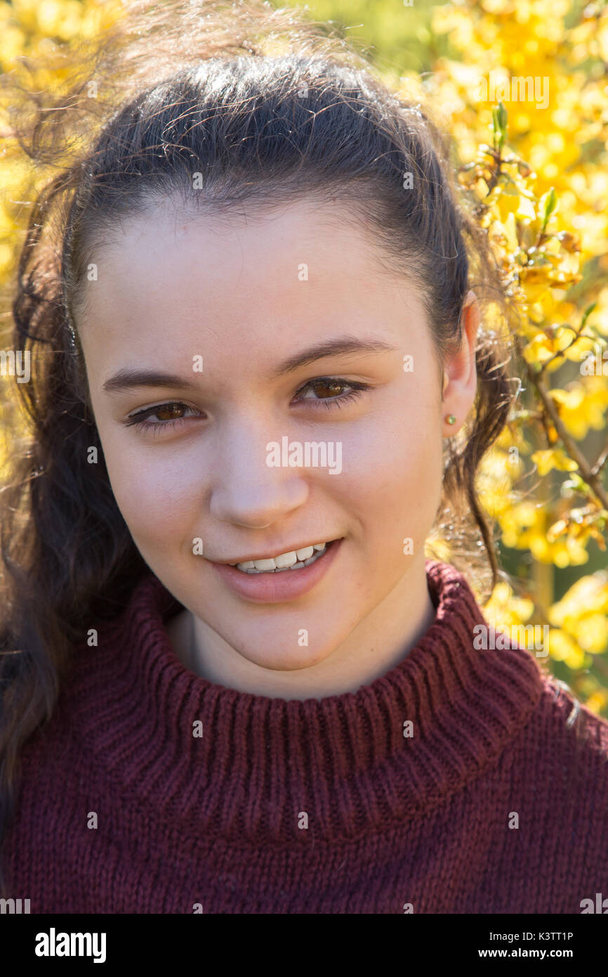 13 year old teenage girl head shot portait Stock Photo