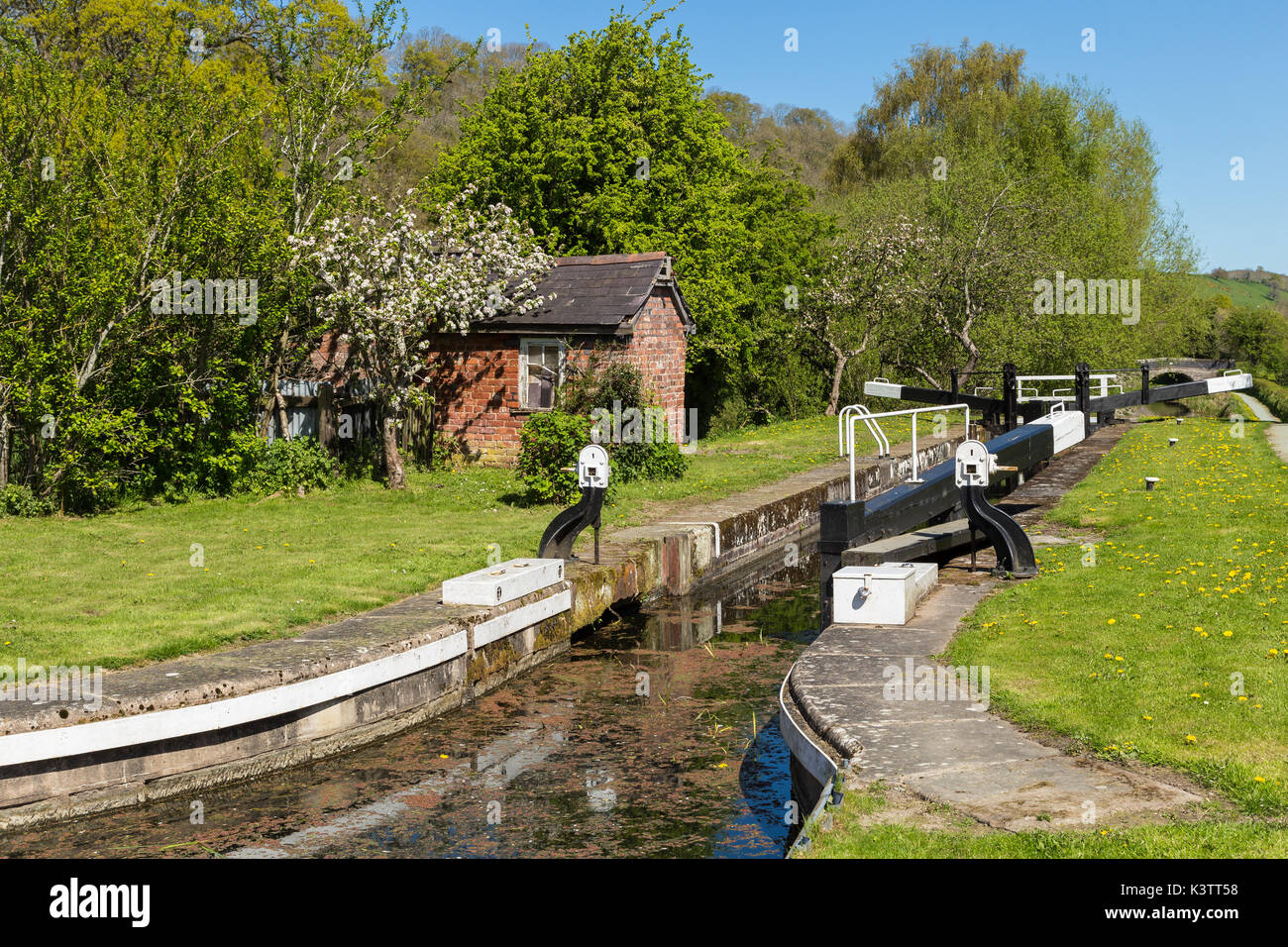 Canal lock on the Montgomeryshire canal near Berriew Stock Photo