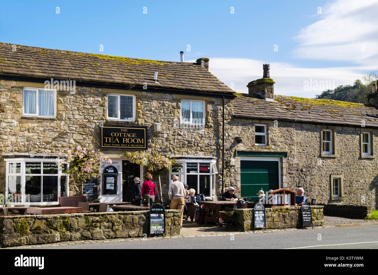 People entering The Cottage Tea Room cafe in Kettlewell, Upper