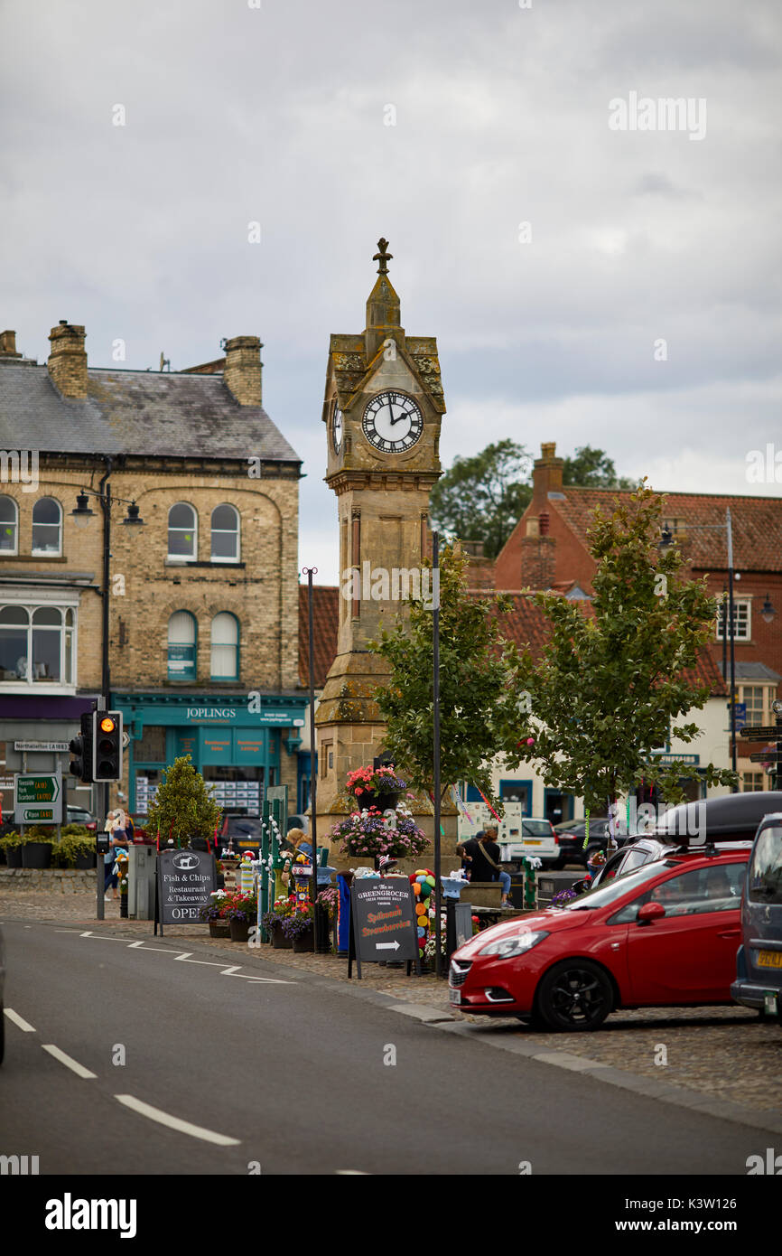 Thrisk a small market town village clock landmark in Yorkshire Stock Photo