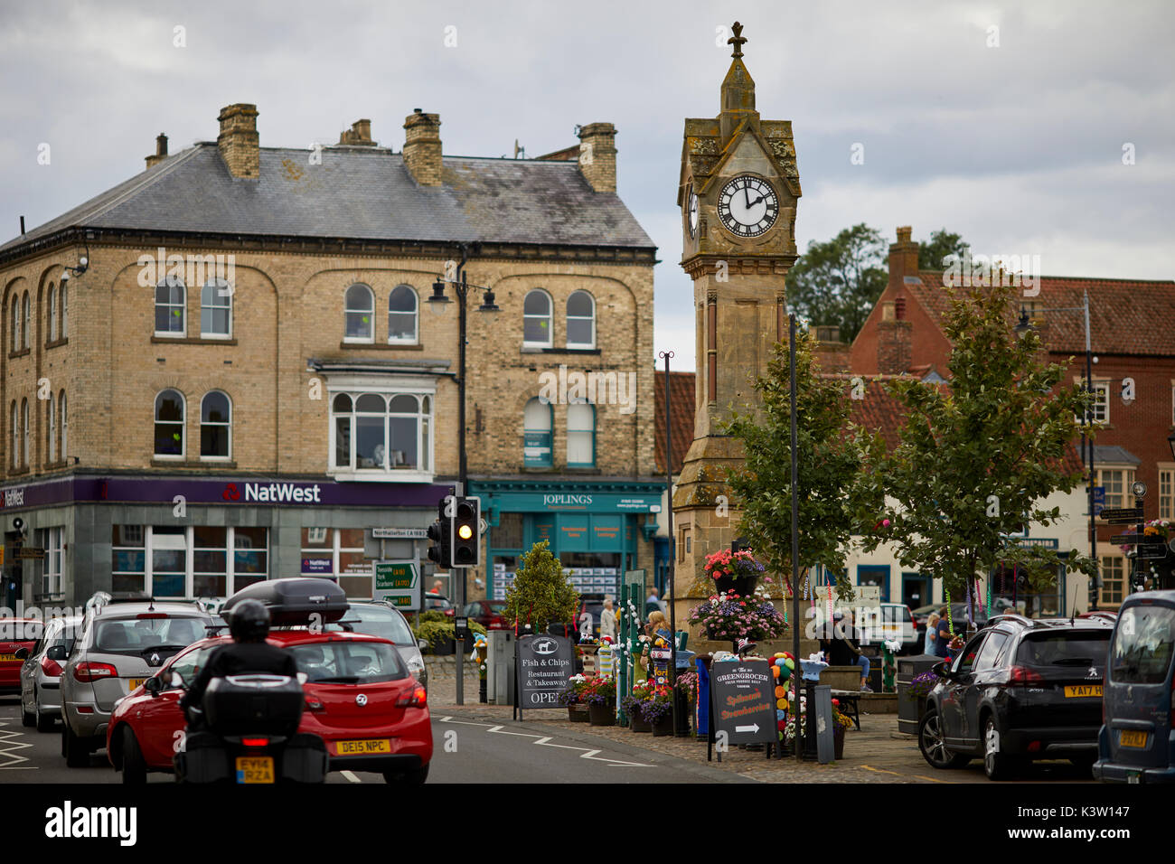 Thrisk a small market town village clock landmark in Yorkshire Stock Photo