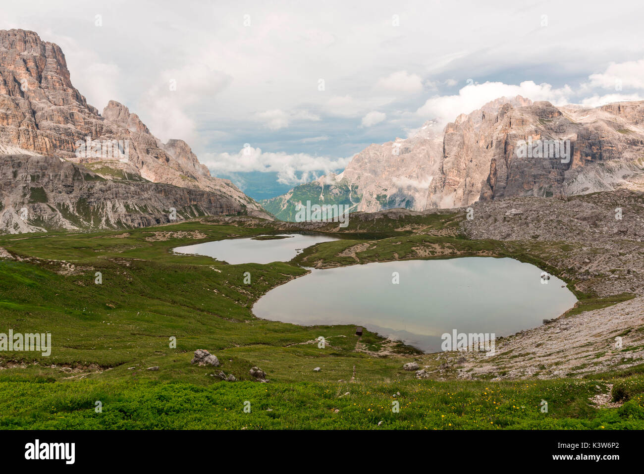 Piani lakes, Sexten Dolomites natural park, Veneto, Italy, Europe. Stock Photo