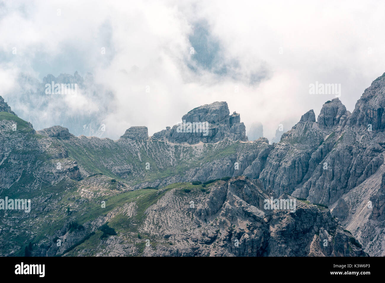Cadini in the clouds,Auronzo,Cadore,dolomites,alps,veneto,italy Stock Photo