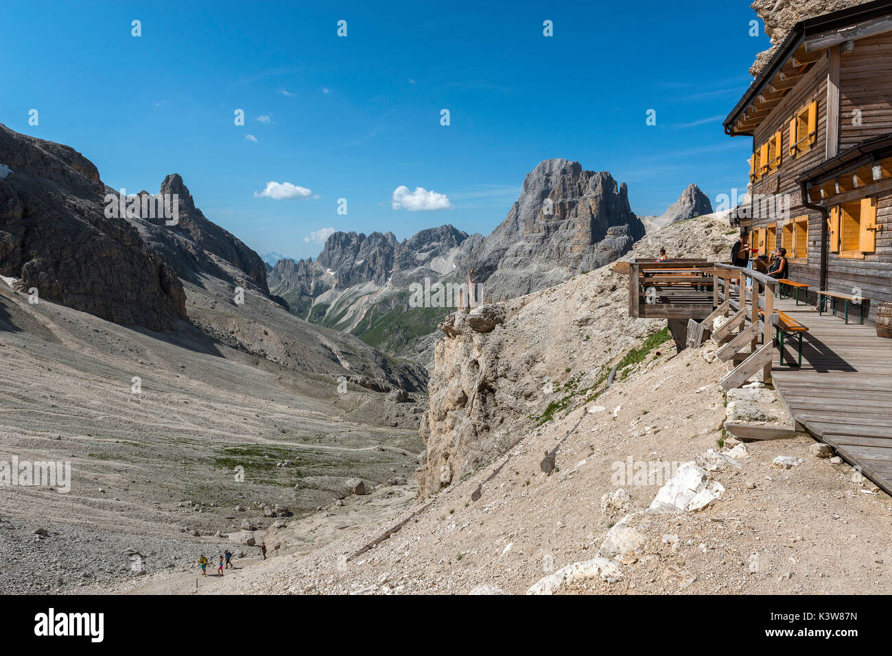 Panoramic view of Vajolet valley seen from principe refuge, dolomites, Italy Stock Photo