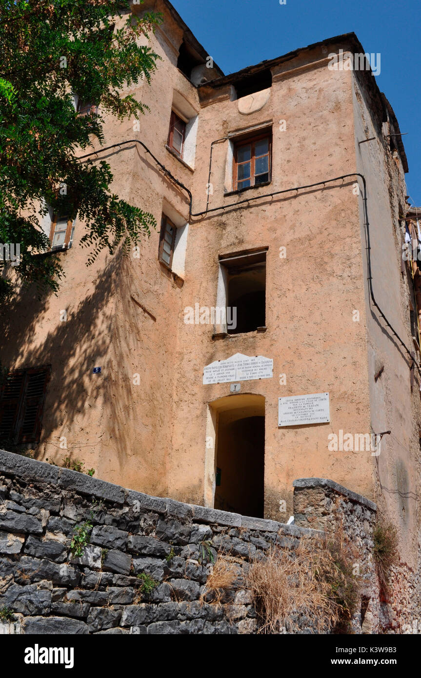 House in the center of the city of Corte where they lived a period of their lives Arrighi de Casanova Jean Thomas and Joseph Napoleon Bonaparte. Stock Photo