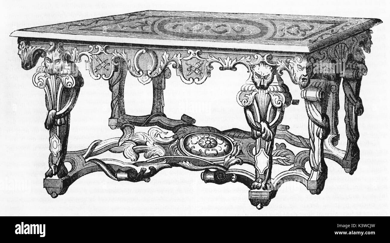 Old illustration of carved and gilded table kept in Louvre museum. By  unidentified author, published on Magasin Pittoresque, Paris, 1841 Stock  Photo - Alamy