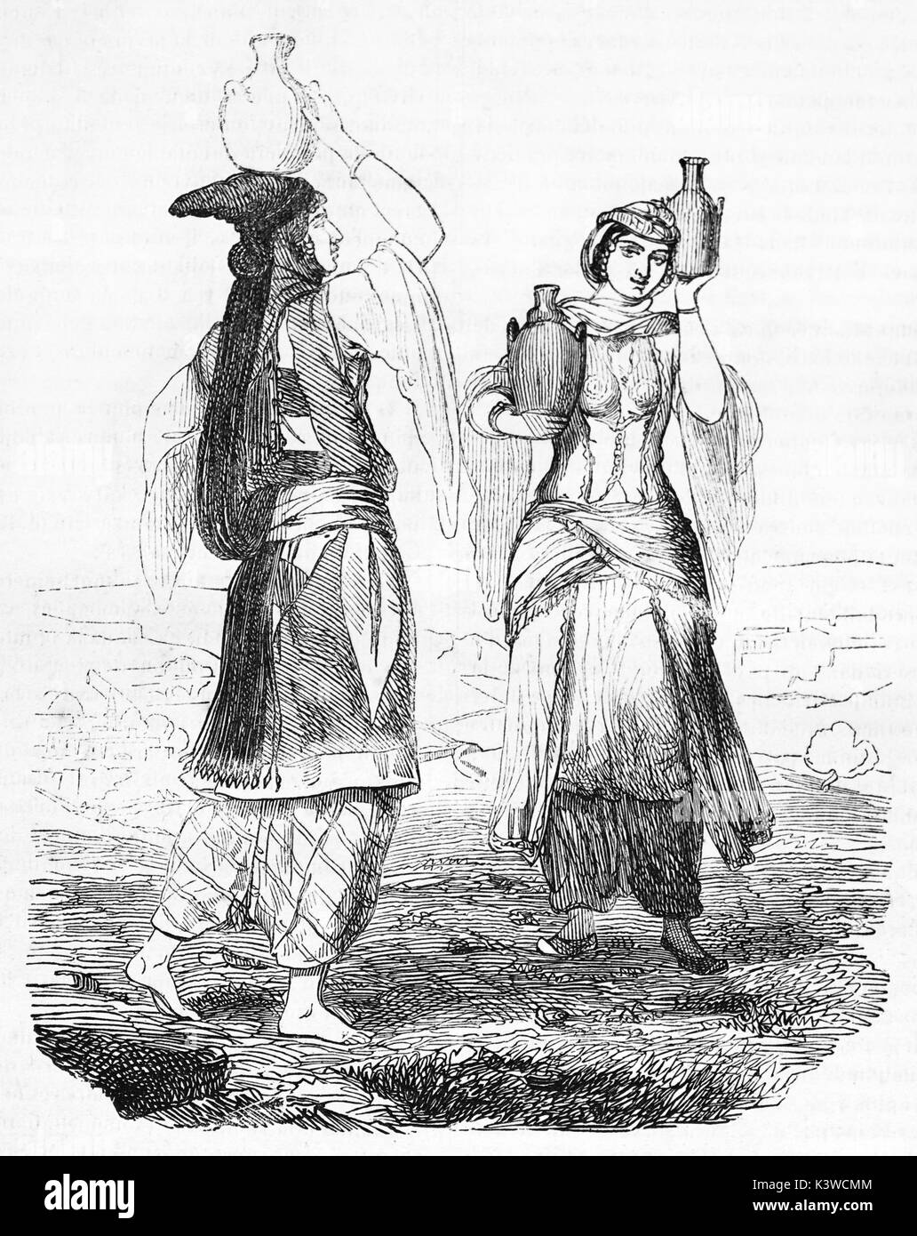 Old illustration of Druze women. By unidentified author, published on Magasin Pittoresque, Paris, 1841 Stock Photo