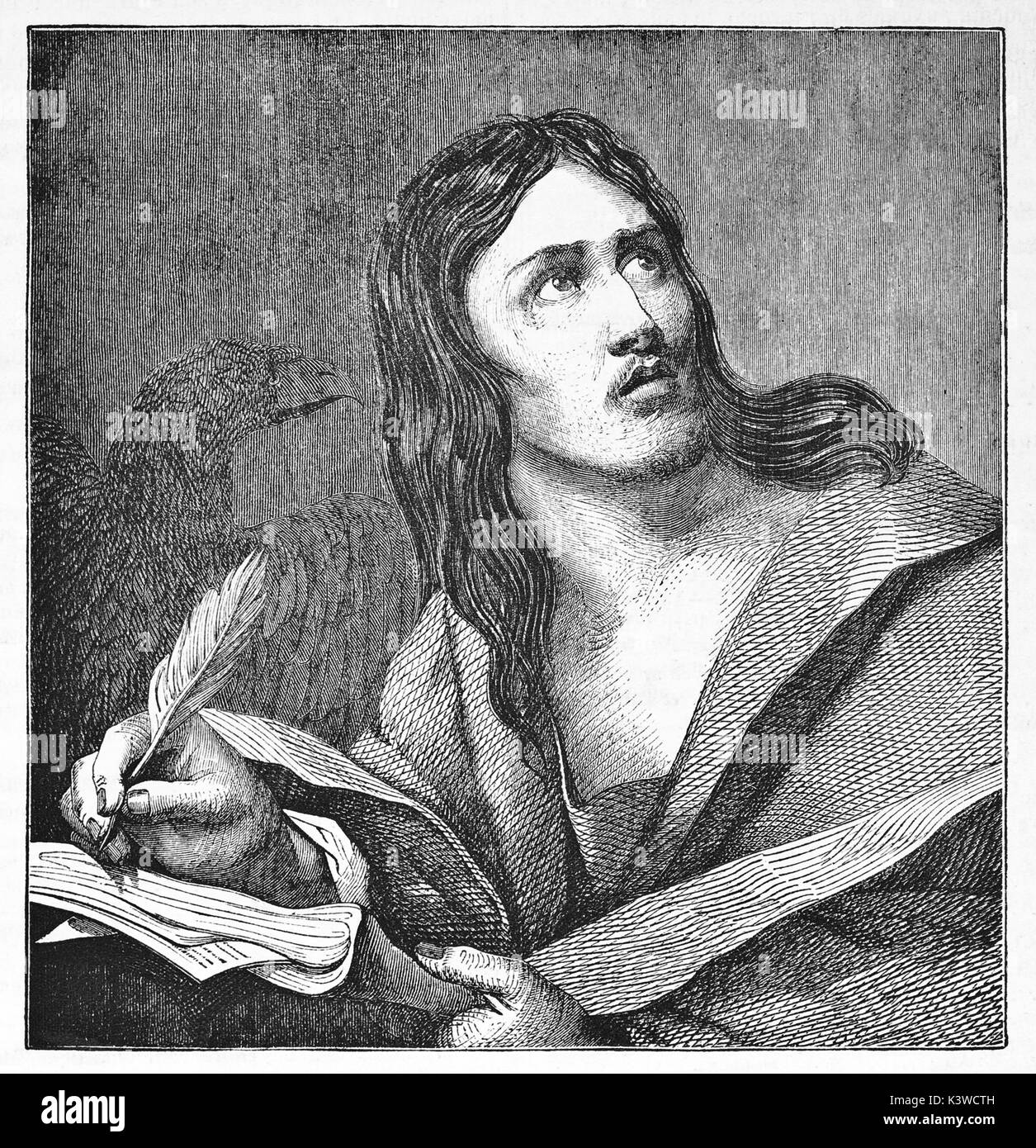 Old engraved image of John the Evangelist. By unidentified author, published on Magasin Pittoresque, Paris, 1841 Stock Photo
