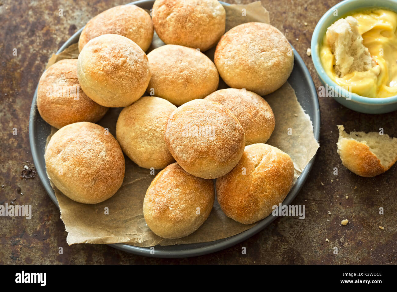 Dough balls with garlic butter dip Stock Photo