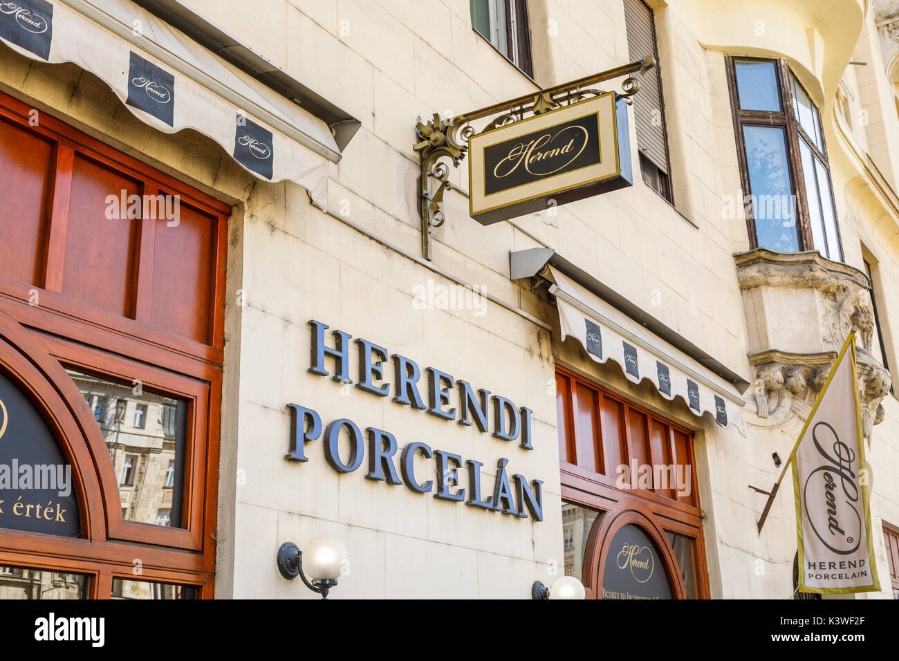 Herend Porcelain shop front in downtown central Pest, Budapest, capital