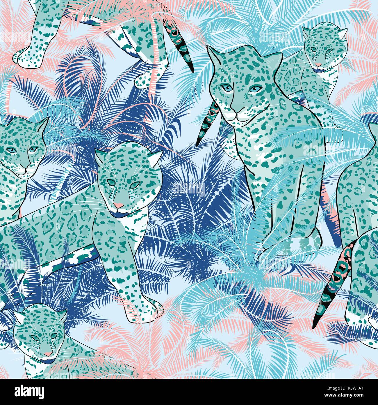 Vector Beautiful exotic tropical summer pattern with palm trees Stock ...