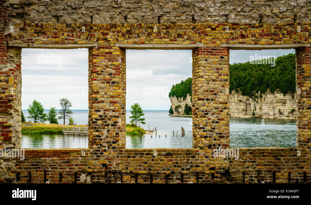 View of Snail Shell Harbor from Fayette Historic Townsite in Michigan Stock Photo